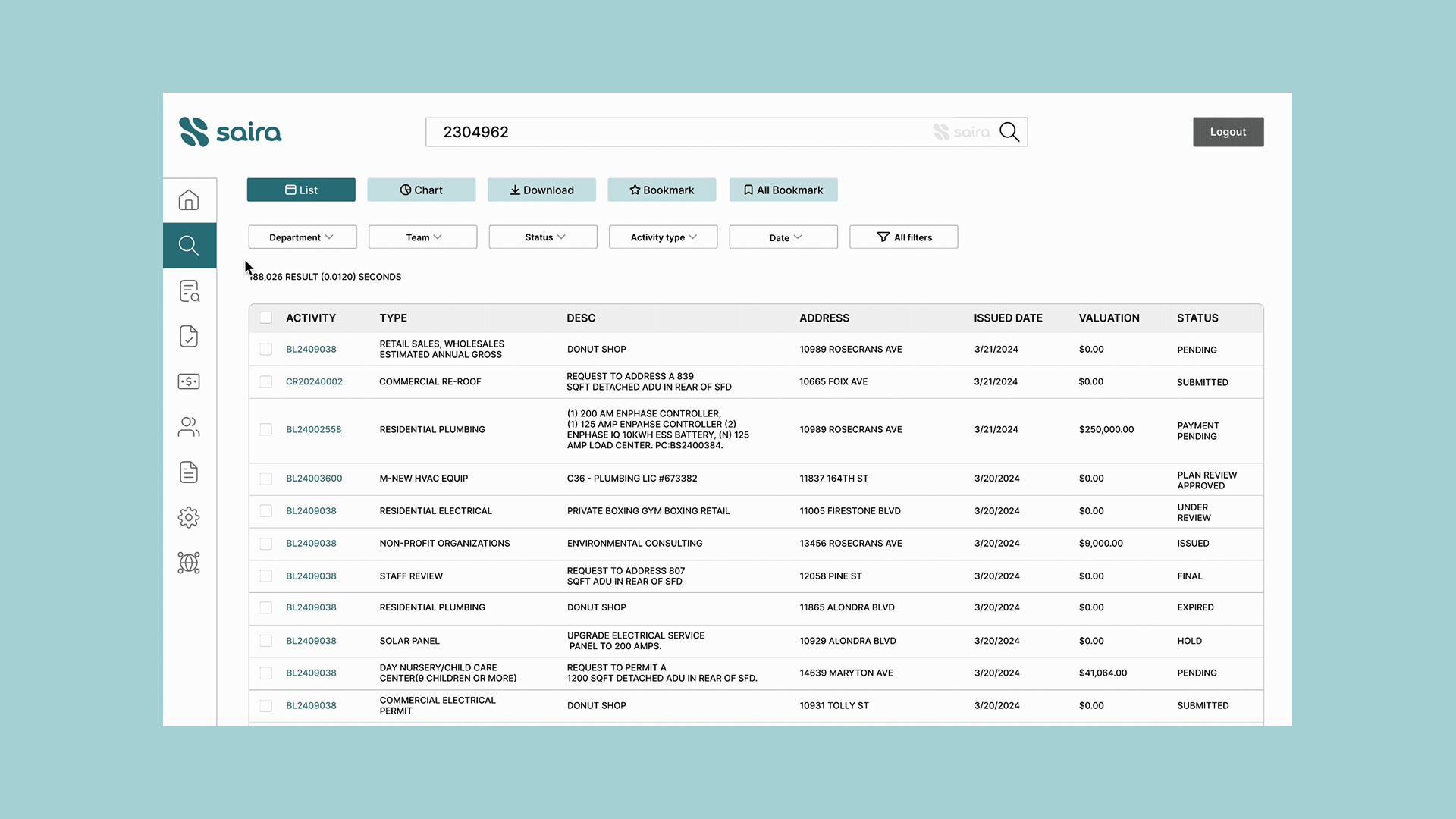 Redesigned permit search screen